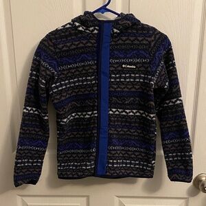 Columbia Kids Hooded Patterned Fleece Jacket in Blue and Black
